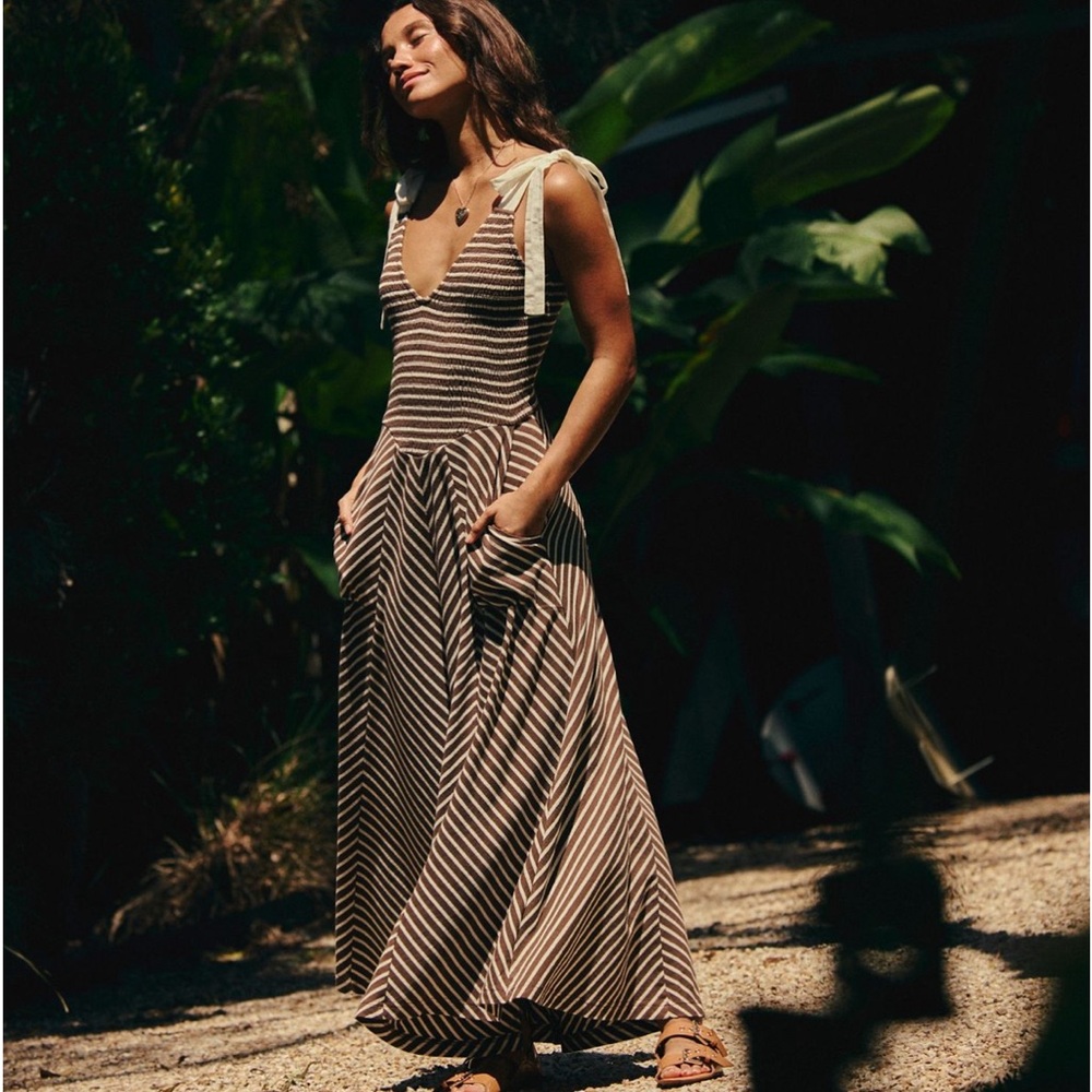 Free People Cecelia Midi Dress in Coconut Milk Combo Size Small - Picture 4 of 7